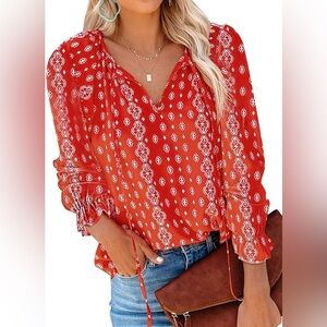 Boho Floral Long Sleeve Blouse Size L
